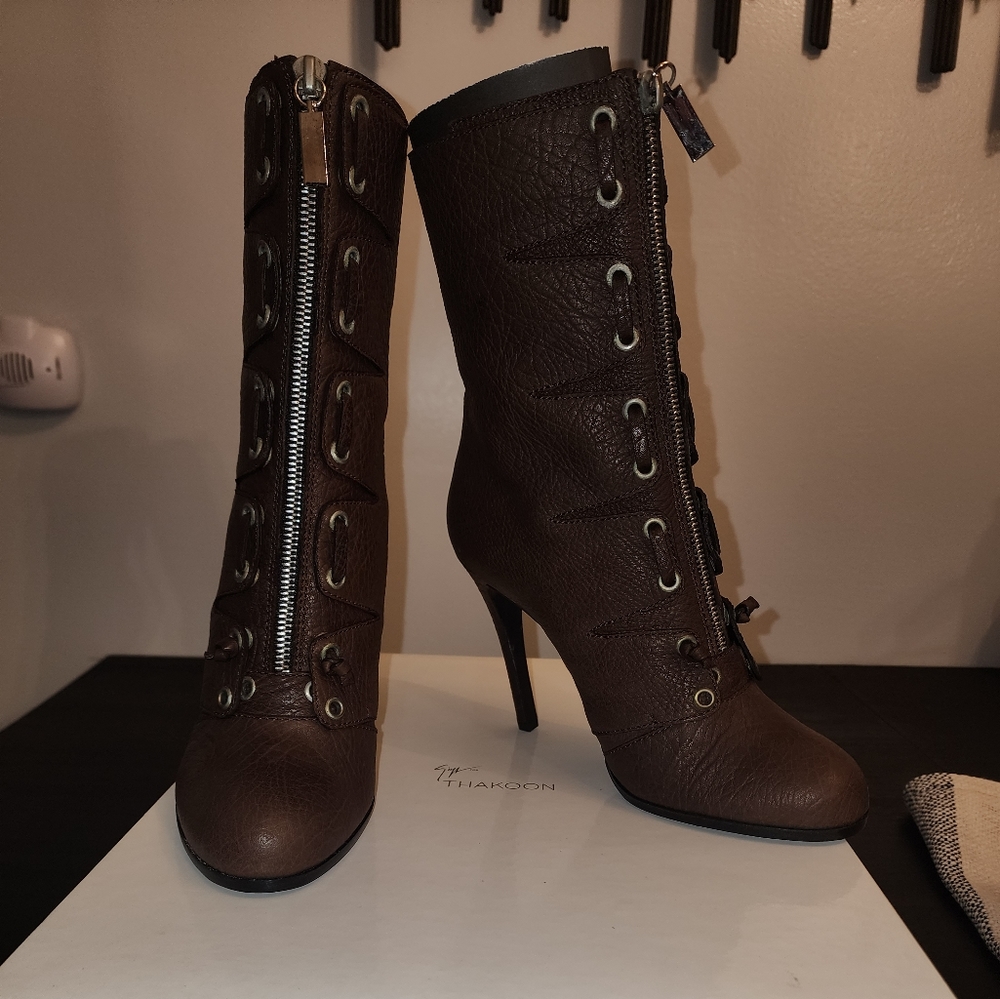 Thakoon Mid Calf Leather stiletto boots